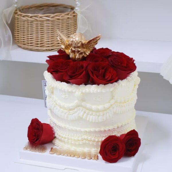 Romantic Red Rose & Golden Angel